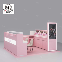 Présentoir M2 Kiosque de centre commercial rose moderne Kiosque de cosmétiques Design de magasin de soins de la peau Magasin de maquillage Kiosque d'ongles Présentoir de cosmétiques