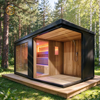 Ruang Mandi Luar Ruangan Mewah Cedar dengan Kombinasi Sauna, Kamar Mandi dan Sauna dengan Tungku Kayu