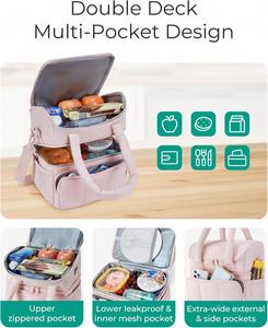 Lunch Bag Double Deck Insulated Lunch Box Quilted Puffer Lunch Tote Leakproof Durable Reusable Large Lunch Cooler Bag - Product Image 6