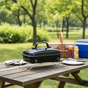 גריל ברביקיו מתקפל בגימור אמייל חיצוני נייד דו-שימושי מתלה פיקניק מחבת קמפינג מקורה תנור פחמים ביתי - Product Image 5