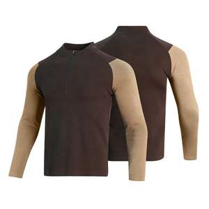 Athletic Top Sweat Quarter Zip Shirt Hombres Gym Shirts Khaki Polyester Shirt - Product Image 5