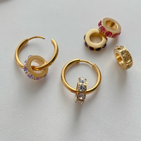 Boucles d'oreilles pendantes doubles créoles tendance pour femme en acier inoxydable et plaqué or 14 carats, étanches, avec perle en zircon diamanté, idéales pour les soirées