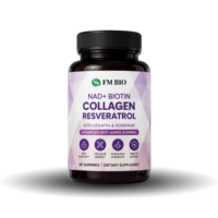 Complément Alimentaire en Gummies OEM ODM NAD+ Collagène Resvératrol Biotine Kératine Zinc Vitamine D3 K2, 60 Unités