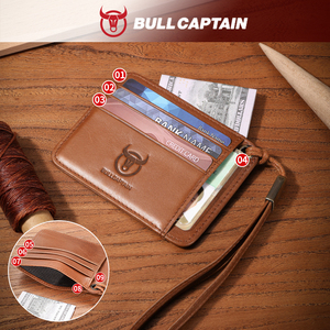 BULL CAPTAIN Tarjetero Minimalista de Cuero Genuino con Bloqueo RFID, Cartera Delgada para Tarjetas de Crédito con Correa - Product Image 2