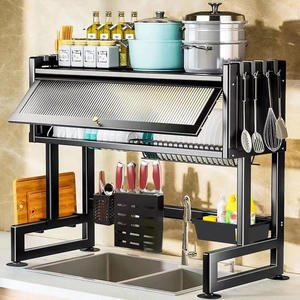 Prateleira de armazenamento para pratos de cozinha, escorredor de pratos com tampa à prova de poeira, organizador de metal, escorredor de pratos, <span class=keywords><strong>rack</strong></span> de armazenamento para utensílios de mesa, venda imperdível - Product Image 3