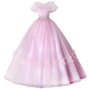 Pink Off The Shoulder Evening Gown Empire Waist Tutu Skirt Sweet Puff Sleeves For Wedding Party Coming Of Age Ceremony - Product Image 5