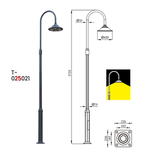 โคมไฟสวน LED สำหรับกลางแจ้ง กันน้ำระดับ IP65 ใช้ไฟ DC/AC 220V ตัวโคมทำจากอะลูมิเนียมหล่อขึ้นรูป แสงสีขาวแบบกระจาย วัสดุ PC 3000K แสงวอร์มไลท์ ติดตั้งบนเสา - Product Image 2