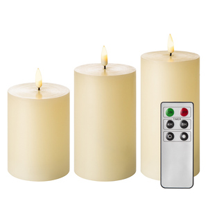 Matti's home décoration 3D real flame ensemble de 3 piliers lisses d3 ''ivoire minuterie <span class=keywords><strong>télécommande</strong></span> <span class=keywords><strong>LED</strong></span> bougie - Product Image 6