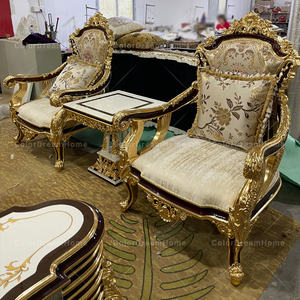 أثاث غرفة المعيشة المنحوت بتصميم مللكي أوروبية ، أريكة منحنية من الخشب الصلب العتيقة - Product Image 3