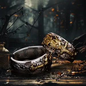 925 Sterling Silver Viking Dragon Men's Adjustable Rings Original Design Fine Animal Fashion 14k Gold Plated Jewelry