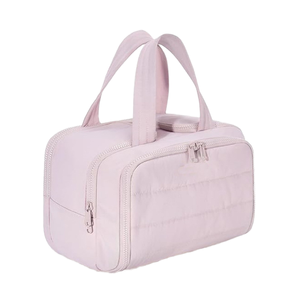 Sac de toilette tendance grande capacité en velours côtelé avec fermeture éclair et poignées pour femmes et filles, motif lettres Polye - Product Image 2