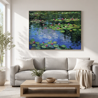 Peinture à l'huile murale 50*60cm, paysage naturel impressionniste, étang aux lotus, peinture florale peinte à la main