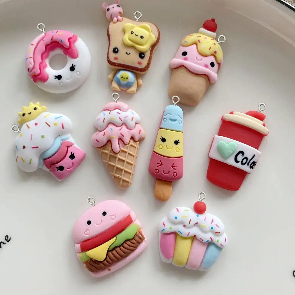 10Pcs Mini Kawaii Enamel Food Donut Cake Ice Cream Pendant DIY Earrings Keychain