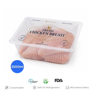 บรรจุภัณฑ์แบบฝาพับสำหรับอกไก่สด ขนาด 2500 มล. ถาดพลาสติก PP สำหรับอาหาร ปรับแต่งได้ ปลอดสาร BPA ได้รับการรับรองจาก FDA - Product Image 1