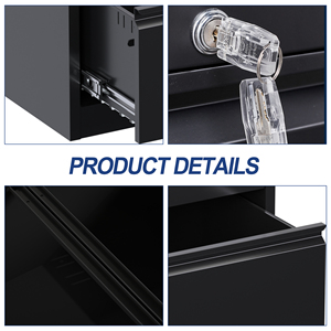 Armoire de classement latérale moderne pliable à 2 tiroirs en acier avec serrure à clé pour le bureau à domicile et le rangement d'appartement - Product Image 4