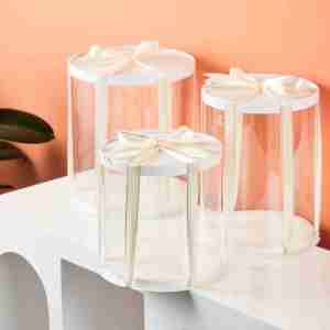 Custom Transparent Pet Cake Gift Box High Quality 6 inch-10 inch Cylinder Cake Gift Box Birthday Tall Gift Package Cake Boxes
