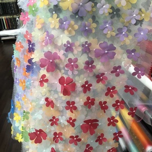 Tự Làm Cô Gái Bên Màu Sắc Mới Ưa Thích Hoa Lưới Vải Tuyn Hoa 100Polyester 3D Laser Thêu Màu Ren Lưới Váy Trẻ Em Vải - Product Image 3