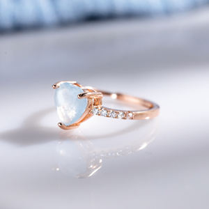 Cincin Janji Bentuk Hati Perak Sterling 925 dengan Kristal Alami Aquamarine Perhiasan Wanita Cincin Pertunangan - Product Image 4