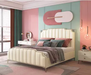 Set Kamar Tidur Klasik, Perabot Kulit Ganda Sederhana Tempat Tidur Utama Mewah Kamar Tidur Putri