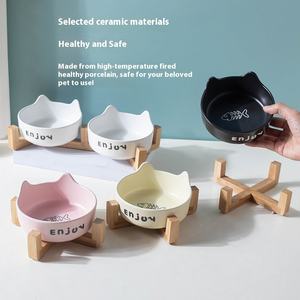 Mangkuk hewan peliharaan keramik dengan dudukan kayu, mangkuk hewan peliharaan keramik tidak tumpah, tempat makanan anjing dan kucing, mangkuk hewan peliharaan untuk kucing dan anjing kecil - Product Image 6