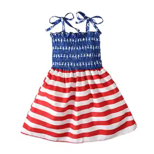 Vestiti per bambini con spalline per bambini con stampa di stelle a righe quarto vestito da ragazza July