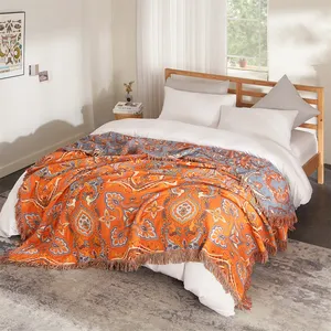 Mềm Cổ Điển Hoa Boho Chăn Vua Nữ Hoàng Kích Thước Dã Ngoại Bohemian Ném Chăn Bán Buôn 100% Cotton Muslin Giường Chăn