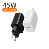 Chargeur mural USB Gan à charge rapide avec port Type-C EU pour iPhone 16 17, tablette, montre connectée, téléphone portable – Noir et Blanc 45W 85%