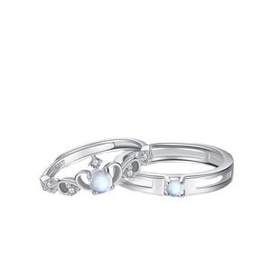 Moonstone Lovers <b>Couple</b> <b>Ring</b> Trend Personality Moonlight Crown Men Women ZIRCON <b>Couple</b> Adjustable <b>Ring</b> - Product Image 6