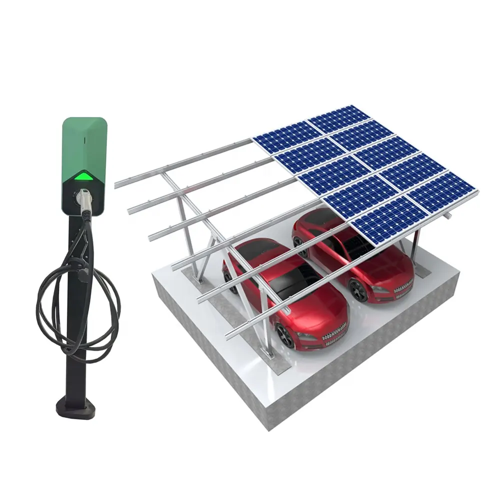 On Grid Off Grid 7kW 11kW 22kW EV-Ladestation Solar-Carport-System mit EV-Ladestation