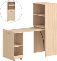 Direct van de fabriek: opvouwbaar, compact L-vormig bureau met planken en wielen voor kleine ruimtes en thuiskantoren
