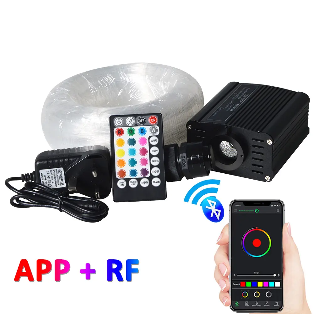 Kit Serat Optik Aplikasi Bluetooth RGBW 16W, untuk Penerangan Teater Bintang