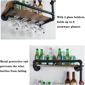 Casier à vin à 2 niveaux Étagères murales <span class=keywords><strong>pour</strong></span> boissons alcoolisées avec support de rangement <span class=keywords><strong>en</strong></span> <span class=keywords><strong>verre</strong></span> Support de rangement rustique <span class=keywords><strong>pour</strong></span> cuisine - Product Image 2