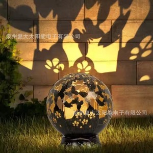 Solar Garden <b>Ball</b> Light <b>Led</b> Outdoor Iron Art Sphere Decor Water Resistant Free Standing 2 Year Warranty - Product Image 1