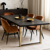 Table à manger rectangulaire en bois massif de style industriel moderne, motif en chevrons, pieds en acier inoxydable, pliable, pour restaurant en plein air