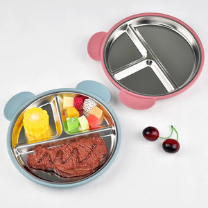 Bandeja de Comida para Bebé de Acero Inoxidable 304 con Tres Compartimentos, Fuerte Succión, Apta para Microondas, Portátil, Irrompible, No Tóxica, Apta para Lavavajillas - Product Image 1