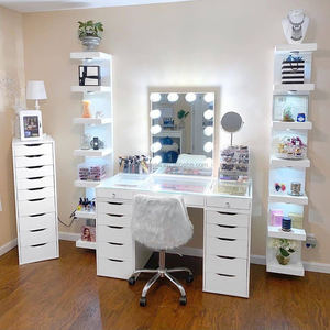 Caliente vender excelente calidad MDF brillante pintura maquillaje iluminado vanidad Mesa dormitorio Dresser con Led iluminado espejo de maquillaje