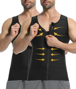Gilet sculptant pour homme à double fermeture éclair, gaine amincissante, chemise <span class=keywords><strong>de</strong></span> compression pour le contrôle du ventre avec baleines en acier, <span class=keywords><strong>correcteur</strong></span> <span class=keywords><strong>de</strong></span> <span class=keywords><strong>posture</strong></span> - Product Image 1