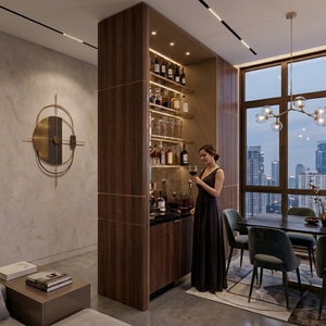 VIQ OEM ODM Luxury Wooden Bar Cabinet Modern Seamlessly blends with dining and living areas, <b>maximizing</b> space efficiency - Product Image 1