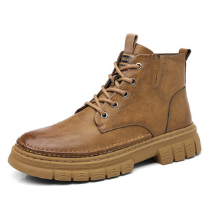 Botas para Hombre, con Punta Redonda, de Cuero, con Cordones, Antideslizantes, Forro de Felpa, Suela de Goma, Botas de Trabajo Casuales de Invierno - Product Image 5