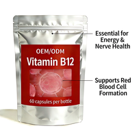 Capsules de vitamine B12 en comprimés durs, marque privée, 60 capsules par flacon, favorisent des niveaux d'énergie sains et la production de globules rouges