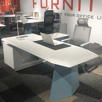 Bureau de direction moderne de luxe gris bleu blanc brillant, table de travail classique italienne en forme de L, nouveau mobilier de bureau exécutif