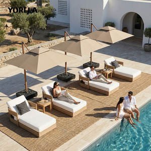 Chaise longue d'extérieur moderne à <span class=keywords><strong>double</strong></span> siège Chaise longue en bois <span class=keywords><strong>de</strong></span> teck avec coussin en tissu imperméable pour la plage - Product Image 2