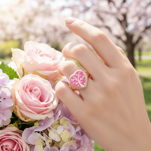 Pink Neon Heart Shape Tree Design <b>Adjustable</b> <b>Ring</b> Wholesale Handmade 925 Silver Sterling Jewellery - Product Image 3