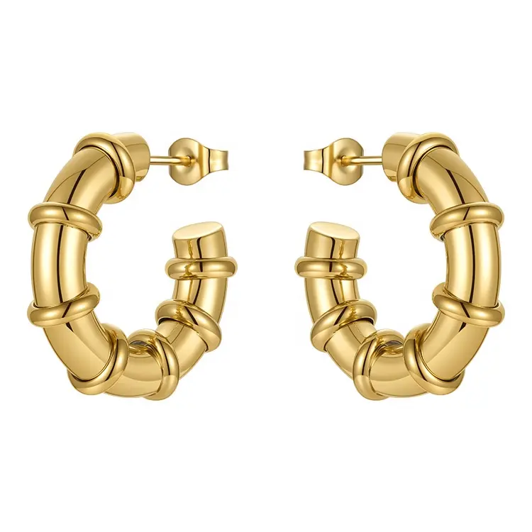 High Quality 18K Gold Plated Stainless Steel Jewelry Solid C Shaped Accessories Hoop Earrings E211298