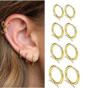 Pendientes Huggie de Oro, Acero Inoxidable, Aro Circular, Joyería para Uso Diario, 10mm 12mm 14mm 16mm - Product Image 1