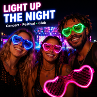Lunettes LED Cœur Lumineuses en Gros – 5 Couleurs pour Concerts, Festivals, Boîtes de Nuit et Événements