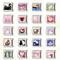 Breloques italiennes ODM en acier inoxydable, motifs animaux (chat, chien), couleur rose, breloques découpées, perles de mode, accessoires DIY pour bracelets et bijoux pour filles