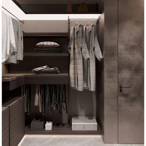 Armoire de luxe sur mesure pour hôtel avec portes miroir, style italien, moderne, en bois noir, armoire de chambre à coucher, armoire intelligente - Product Image 3