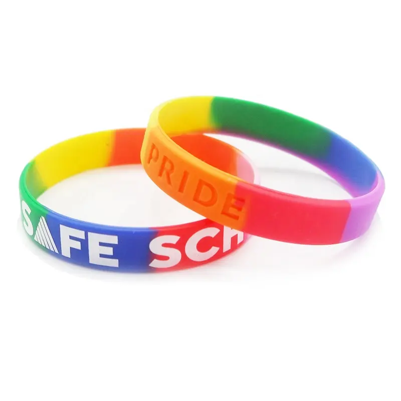 Groothandel Custom Regenboog Kleuren Siliconen Armband Rubber Armbanden Voor Gay Pride