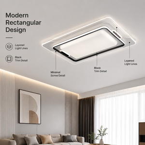 Plafonnier LED rectangulaire moderne à intensité variable avec télécommande, trois couleurs, montage en surface, pour la maison, le salon, la chambre à coucher - Product Image 2